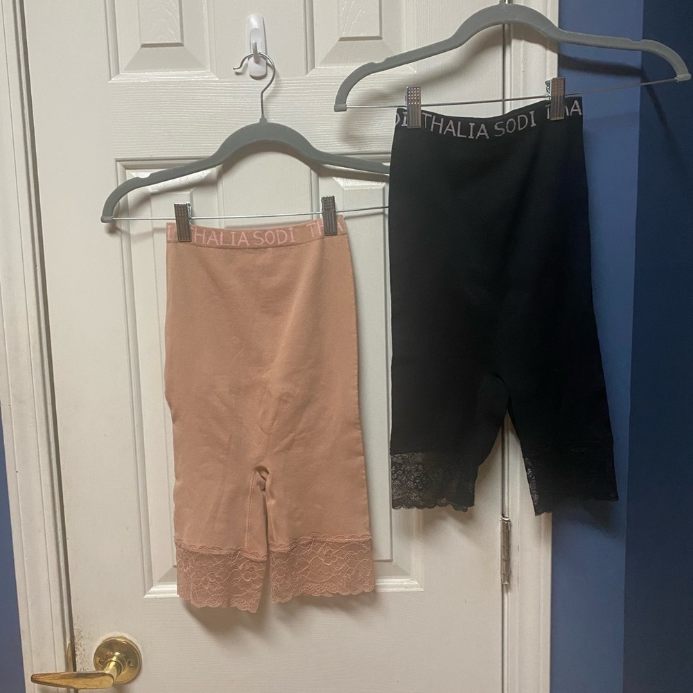 Thalia sodi firm control shaping shorts with lace through thigh + booty support.